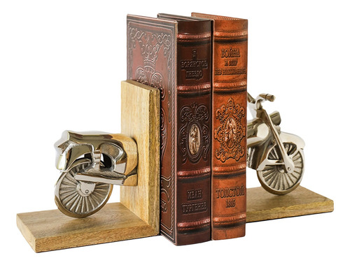 Sujeta Libros Metal Y Madera Gold Dorado  Moto 30x10x17,5 Cm