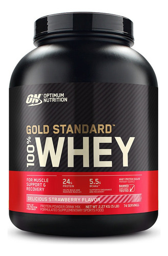 Suplemento em pó Optimum Nutrition  Proteína Gold Standard 100% Whey proteína Gold Standard 100% Whey sabor  delicious strawberry em pote de 2.27kg