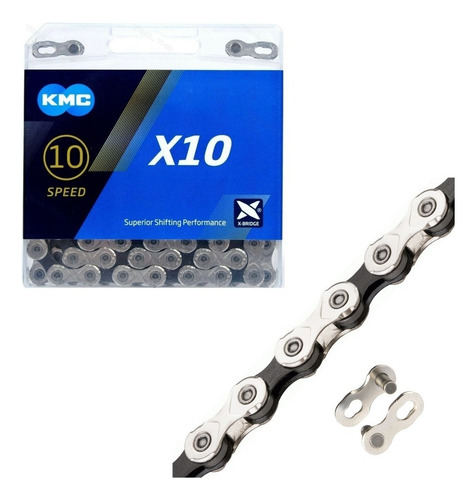 Cadena Bicicleta Kmc X10 10v Missing Link Silver Black