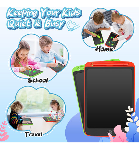 Tableta De Escritura Lcd 10 Para Niños, Paquete De 2 Rojo+verde