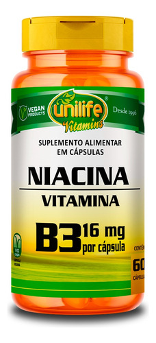 Kit 3 Vitamina B3 Niacina 60 Cápsulas Unilife