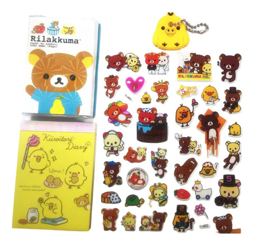 Pack Stickers Rilakkuma 3d 2 Planillas +cubre+1 Block Sticky