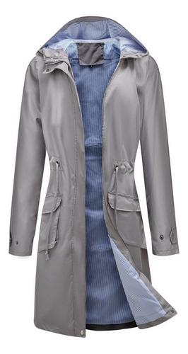 Chaqueta Capucha Impermeable De Gabardina Informal Mujeres Q