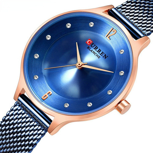 Reloj De Correa De Malla Impermeable Curren Para Mujer Color Del Bisel Rose Blue