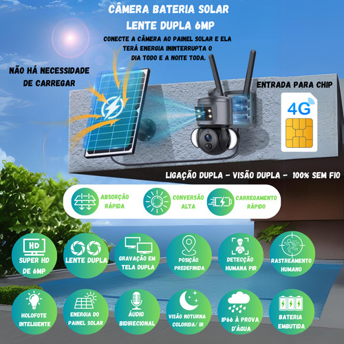 4g Cartão Sim Vivo Câmera De Segurança Placa Solar Decteção Humanoide Pir Baterua De Lition 12000