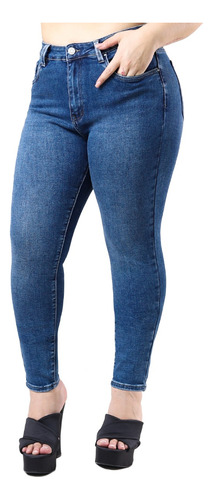 Jeans Mezclilla Curvy Skinny Azul Marino Liso Dama Pkm528
