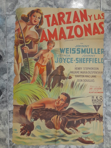 Afiche Orig.-tarzan Y Las Amazonas- Johnny Weissmuller