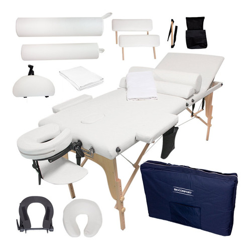 Cama Masaje Portatil Profesional Mesa Reclinable Spa Estuche Color Blanco