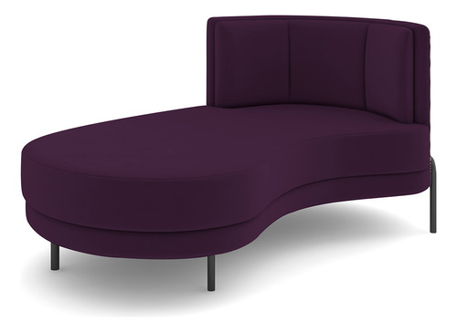 Sofá Chaise Longue Sala Living Lucca Esquerdo Veludo Roxo