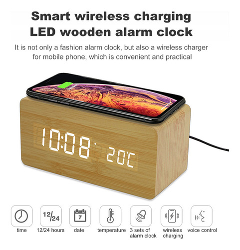 Nuevo Reloj Despertador Digital De Madera Con Carga