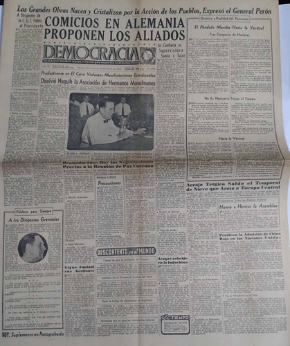 Diario Democracia 14/1/1954 Habla Peron En Acto Cgt