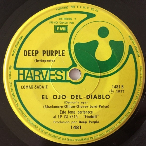 Simple Vinilo Deep Purple Fireball Argentina 1972 Exc