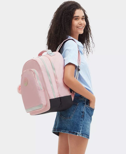 Mochila Kipling - Class Room Blush Metallic Rosa Claro Liso