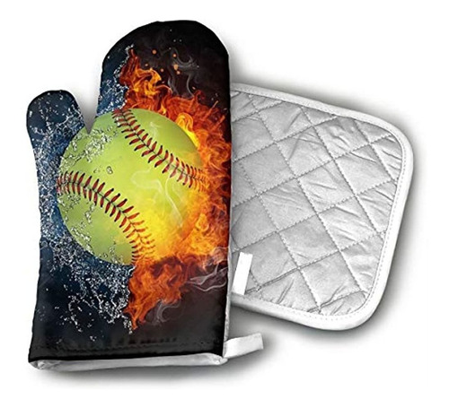 Tmvfpyr Baseball On Fire Guantes De Horno, Guantes De Silico