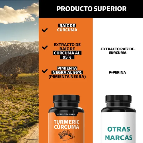Turmeric Cúrcuma Con Extracto De Raíz De Cúrcuma Estandarizada Al 95% Y Pimienta Negra Al 95% Curcumina 95% De Curcuminoides Suplemento Alimenticio 150 Cápsulas Beyond Vitamins
