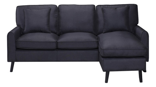 Sofa Cama Sillon Juego De Living Con Chaise Long Nordico Color Negro Diseño De La Tela Liso