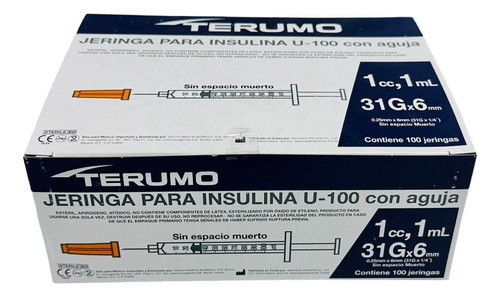 Jeringa Para Insulina Terumo 31g X 6mm Caja/100 Pz Capacidad en volumen 1 cc