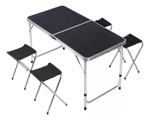 Mesa Plegable Tipo Portafolio 4 Bancos Para Jardín Portátil Color Negro