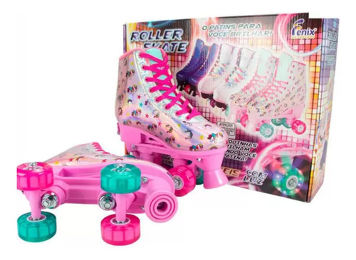 Patins Infantil Rosa Tamanho 31/34 Ajustável Feminino C Luz