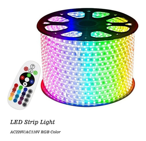 Imagen 2 de 10 de Cinta Led 220v Manguera Rgb 10m +control Remoto + Adaptador