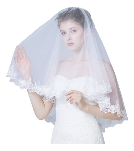 Velo De Novia Para Boda Con Peine De 2 Niveles De Encaje