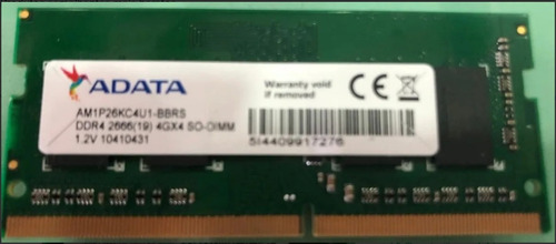 Imagem 1 de 1 de Memoria Adata 4 Gb Ddr4 Pc4 2666 Am1p26kc4u1-bacs Notebook