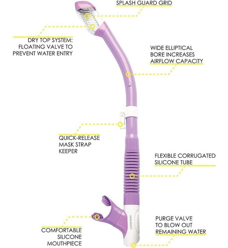 Snorkel Buceo Cressi Tao Dry Colorama Pesca Apnea Lila