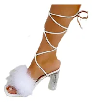 Comprar Zapatilla Barbie Con Tacón Ancho De Cristal Y Tiras Romanas 