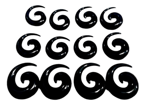 Alargador Espiral  Preto 9mm 12mm 14mm 16mm  Cartela 12 Unidades Unissex Plastico Conico