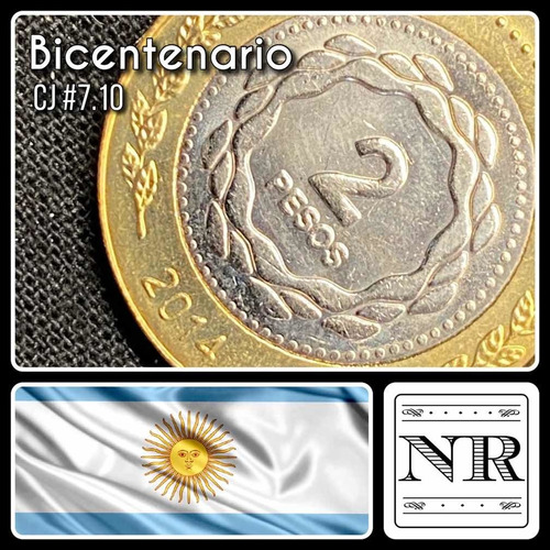 Argentina - 2 Pesos - Año 2014 - Cj #7.10 - Bimetalica - Sol