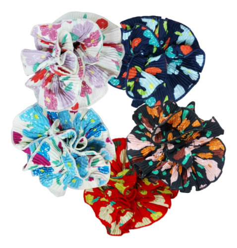 Scrunchie Xl Doble Plisado Verdolaga Flor Unidad