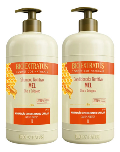 Shampoo E Condicionador Nutritivos Mel Bio Extratus 1 Litro