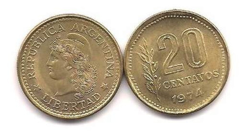 Moneda Argentina 20 Centavo Año 1974 Canto Fino Sin Circular