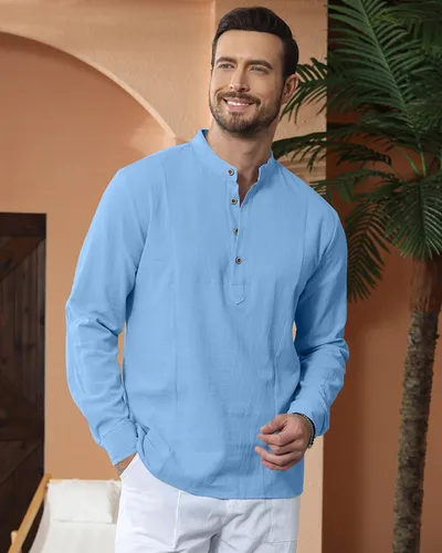 Camisas Casual Camisa Lino Hombre Talla Grande Camisa Lino Hombre - Main Image