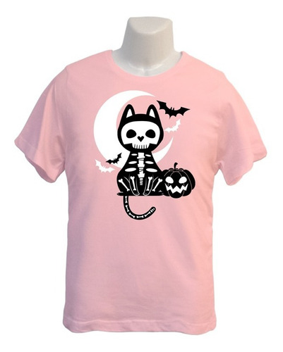 Polera Gato Esqueleto - Polo Niño - Halloween - Regalo