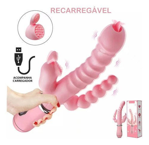 Massageador Corporal Elétrico Recarregável Triplo Plus Max Rosa