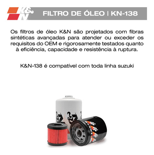 Filtro De Óleo K&n Kn-138 Para Suzuki Gsx, Gsxr 600 750 1000