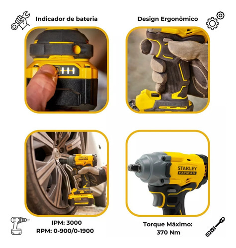 Chave De Impacto 1/2 + 2 Baterias 20v 4ah Sbw920b Stanley