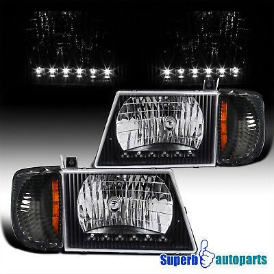 Fits 1992-2006 Econoline Van Led Strip Headlight Black W Spa