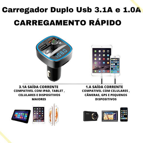 Transmissor Bluetooth Usb E Carregador Veicular Modelo Bt