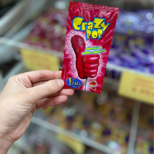 Chupetin Crazy Pop Con Caramelo Chispiando Frutilla X20 Unid