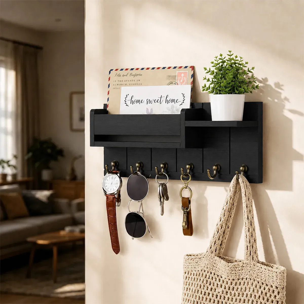 Porta Llaves Para Colgar, Porta Llaves De Madera, 6 Ganchos Para Llaves, Ropa, Bolsos Y Paraguas, Para El Recibidor, El SalóN, El Dormitorio Y La Cocina