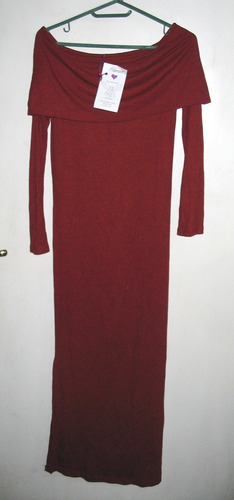 Vestido Hanel Bordo Morley Algodon Largo Hombro Descubierto 