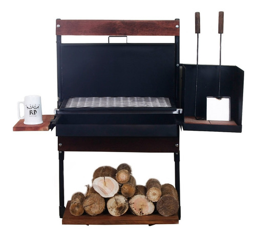 Parrilla Balcón Carbón Premium + Fogonero, Estantes Y Set X2