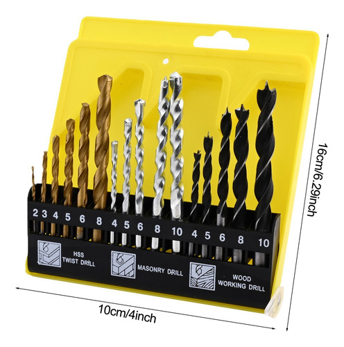 Juego De Brocas De Metal Para Madera Y Hormigón De 16 Piezas