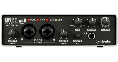 Kit Gravação Interface De Áudio Steinberg Ur22 Mk2 Mkii Usb Cor Preto