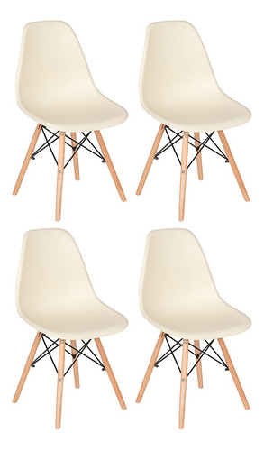 4  Cadeiras Charles Eames Wood  Dsw   Eiffel Cor Da Estrutura Da Cadeira Creme