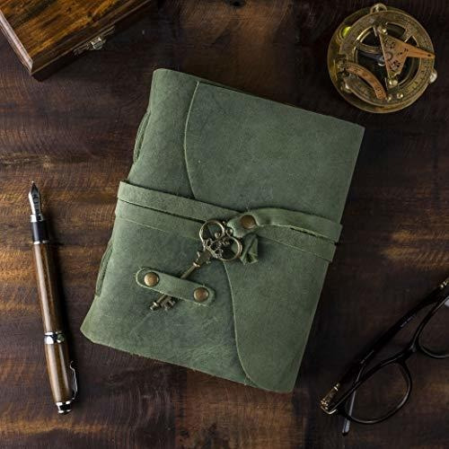 Diario Cuero Vintage Papel Pergamino 19x14cm 240 Pag Verde