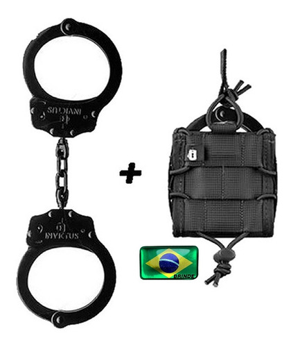 Kit Algema Tática Preta E Porta Algema Invictus Locked 