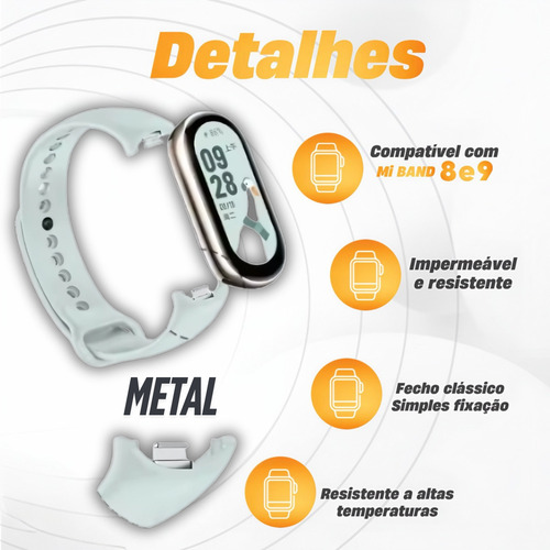 Kit 3 Pulseiras Compatível Mi Band 9 Mi Band 8 Trava Metal